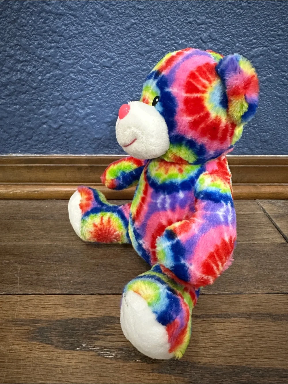 PEACE PALS Rainbow Tie Dye Bear Stuffed Animal Plush Plastic Glitter Nose